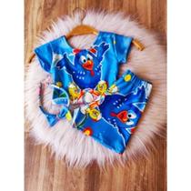 Conjunto Menina Malu Temático Galinha Pintadinha Azul + Short