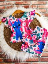 Conjunto Menina Malu Temático Stitch Rosa + Short RF02