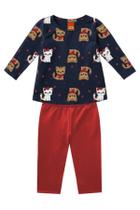 Conjunto Menina Meia Malha Estampa Gatos Kyly