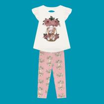 Conjunto Menina Milon Cotton Blusa e Legging Estampa Ursinhos Off/Rosa