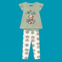 Conjunto Menina Milon Cotton Blusa e Legging Estampa Ursinhos Verde/Off