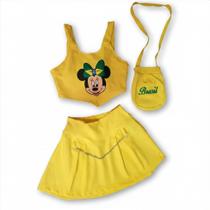 Conjunto Menina Minnie Brasil: Saia e Bolsa Temática Infantil Original