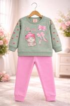 Conjunto menina moletom Kely kety gatinha feliz verde e rosa