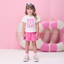 Conjunto Menina Momi Blusa Branca Estampada Shorts Moletom Rosa Conjunto Menina Momi Blusa Branca Estampada Shorts Moletom Rosa
