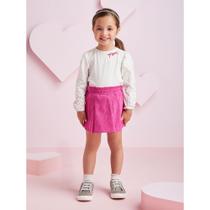 Conjunto Menina Momi Blusa em Algodão e Shorts Saia em Canelado - Off/Rosa