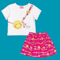 Conjunto Menina Momi Blusa Estampada Emoj Saia c/ Shorts