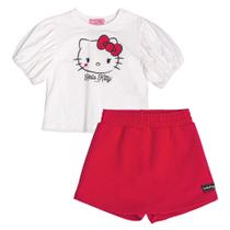 Conjunto Menina Momi Blusa Hello Kitty e Shorts Moletom