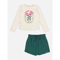 Conjunto Menina Momi Blusa Manga Longa em Cotton e Shorts Saia em Molecotton