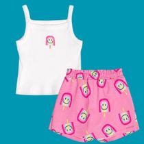 Conjunto Menina Momi Regata Short Saia Linda Estampa Picolé