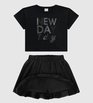 Conjunto Menina New Day Today Com Brilho Em Algodão - Carinhoso Preto 10 Conjunto Menina New Day Today Com Brilho Em Algodão - Carinhoso Preto 10