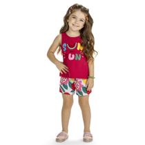 Conjunto Menina Regata e Shorts em Algodão Vermelho - Kyly