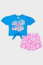 Conjunto Menina Roupa Infantil Blusa Manga Curta + Short Saia Coração Delicada Sunshine Lovers Verão Conjunto Menina Roupa Infantil Blusa Manga Curta + Short Saia Coração Delicada Sunshine Lovers Verão