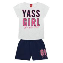 Conjunto Menina Roupa Infantil Camisa Estampa Yass Girl + Short Moda Verão Confortável Kyly