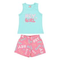 Conjunto Menina Roupa Infantil Regata + Shorts Estampa Hey Girl Versátil Moderninho Brandili Conjunto Menina Roupa Infantil Regata + Shorts Estampa Hey Girl Versátil Moderninho Brandili