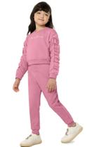 Conjunto menina shine e glamour em moletom flanelado - carinhoso rosa 14