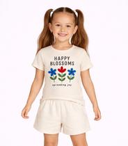 Conjunto Menina Short e Blusa Estampada Select Bege