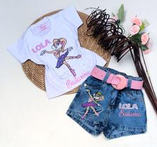 Conjunto menina short jeans e t-shirt disney - Stitch - Cheios de Charme