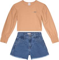 Conjunto menina shorts godê em jeans leve - carinhoso 14