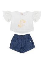 Conjunto Menina Shorts Jeans Cropped Have Fun