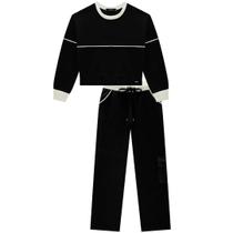 Conjunto Menina Teen Blusão Boxy e Calça Reta em Moletom sem Pelúcia PRETO- Lilimoon