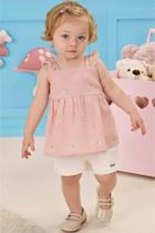 Conjunto Menina Verão com Bata Linho Bordada e Short Infanti Conjunto Menina Verão com Bata Linho Bordada e Short Infanti