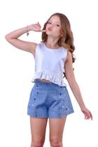 Conjunto Menina Verão Com Short Jeans Bordado E Cropped Alfaiataria 493*