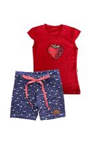 Conjunto Menina Vermelho Morango Com Short Cotton