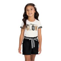 Conjunto Meninas Blusa Branca Glow Pérolas e Brilho e Short Preto Milon Tamanho:6 anos Conjunto Meninas Blusa Branca Glow Pérolas e Brilho e Short Preto Milon Tamanho:6 anos