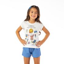 Conjunto Meninas Blusa Branca Summer e Short Viscose Azul Vrasalon Conjunto Meninas Blusa Branca Summer e Short Viscose Azul Vrasalon