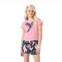 Conjunto Meninas Blusa e Short Beija-Flor Rosa Sweet e Azul Kyly Conjunto Meninas Blusa e Short Beija-Flor Rosa Sweet e Azul Kyly
