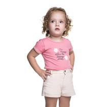 Conjunto Meninas Blusa Rosa Flor Crochê Happy e Short Creme Have Fun Tamanho:1 ano