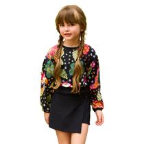 Conjunto Meninas Casaco Cropped Flores e Short Saia Gorgurinho Preto Nanai Conjunto Meninas Casaco Cropped Flores e Short Saia Gorgurinho Preto Nanai