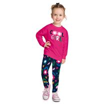 Conjunto Meninas Casaco Moletom Pink e Legging Cotton Flores Kyly Conjunto Meninas Casaco Moletom Pink e Legging Cotton Flores Kyly