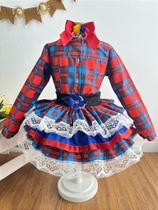 Conjunto Meninas Junino Camisa Vermelha com Saia Xadrez - Vestido Infantil Conjunto Meninas Junino Camisa Vermelha com Saia Xadrez - Vestido Infantil