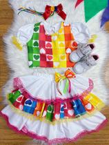 Conjunto Meninas Junino Cropped Colorido Branco com Mini Saia Conjunto Meninas Junino Cropped Colorido Branco com Mini Saia