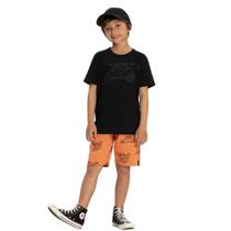 Conjunto Menino Alakazoo Camiseta Algodão Fusca e Bermuda Moletom Estampado Preto/Laranja