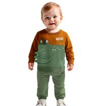 Conjunto Menino Alakazoo Casaco e Calça em Moletom Felpado Jacaré Verde Tamanho:3