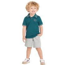 Conjunto Menino Alakazoo Polo Algodão e Bermuda Tecido London Stripe