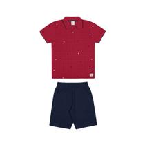 Conjunto Menino Alakazoo Polo em Algodão e Bermuda em Moletom Apolo - Vermelho