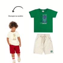 Conjunto Menino Angerô Camiseta Algodão Bermuda Moletinho Verde/Off White
