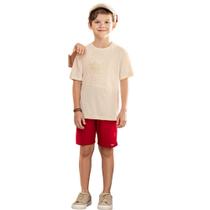 Conjunto Menino Angerô Camiseta estampa Bordada e Bermuda em Sarja- Vermelho Conjunto Menino Angerô Camiseta estampa Bordada e Bermuda em Sarja- Vermelho