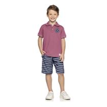 Conjunto Menino Angerô Polo em Algodão e Bermuda Tecido Eco Lavanda - ANGERO