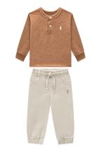 Conjunto Menino Bata Tricô e Calça Sarja Onda Marinha