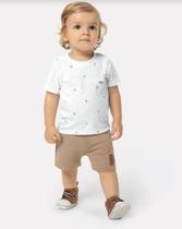 Conjunto Menino Bebê Infantil Camiseta Barquinhos em Algodão Botonê Bermuda em Moletom Carinhoso