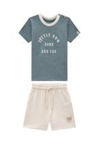 Conjunto Menino Bermuda Off White Onda Marinha