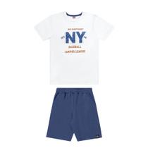 Conjunto Menino BGR Camiseta Algodão e Bermuda Piquet Branco/Azul Conjunto Menino BGR Camiseta Algodão e Bermuda Piquet Branco/Azul