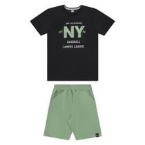 Conjunto Menino BGR Camiseta Algodão e Bermuda Piquet Preto/Verde Conjunto Menino BGR Camiseta Algodão e Bermuda Piquet Preto/Verde