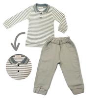 Conjunto Menino Blusa Listrada Gola Polo e Calça Cinza Conjunto Menino Blusa Listrada Gola Polo e Calça Cinza