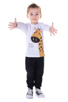 Conjunto Menino Blusa Manga Longa Branco Girafa e Calça Moletom Lisa Preta Conjunto Menino Blusa Manga Longa Branco Girafa e Calça Moletom Lisa Preta