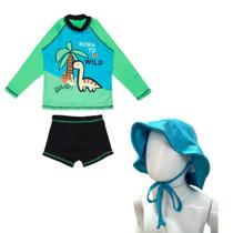 Conjunto Menino Blusa Sunga Forrada + Chapéu Proteção Solar